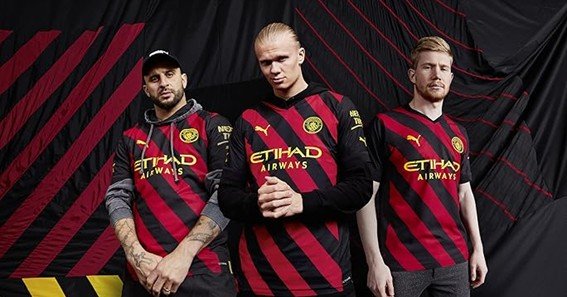 puma manchester city fc men's away replica soccer jersey black/dark denim m